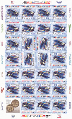 Romania 2020 - AEROMFILA - MINICOALA DE 28 TIMBRE VAL DE 20,50 LEI, MNH! foto