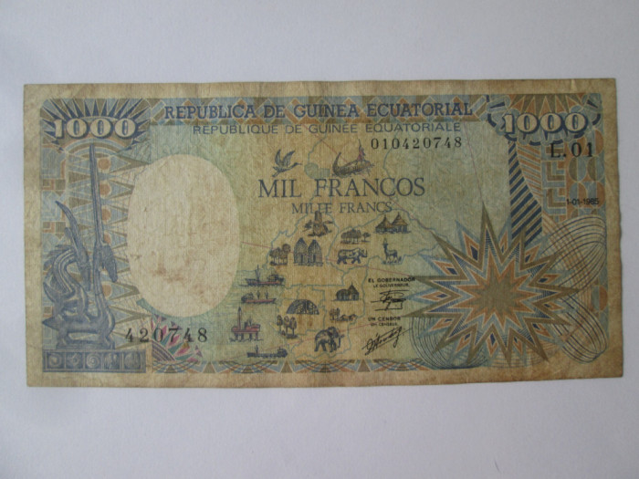 Rară! Guineea Ecuatorială 1000 Franci/Francs 1985