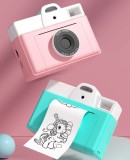 Camera foto digitala pentru Copii cu Imprimare termica instant, Aparat foto Rezolutie 200 DPI, Roz/ Turcoaz