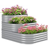 Outsunny Pat &icirc;nalt cu trepte &icirc;n aer liber, Cutie de plante pentru flori, 3 trepte, 158 cm x 109 cm x 82 cm, Argintiu | Aosom Romania