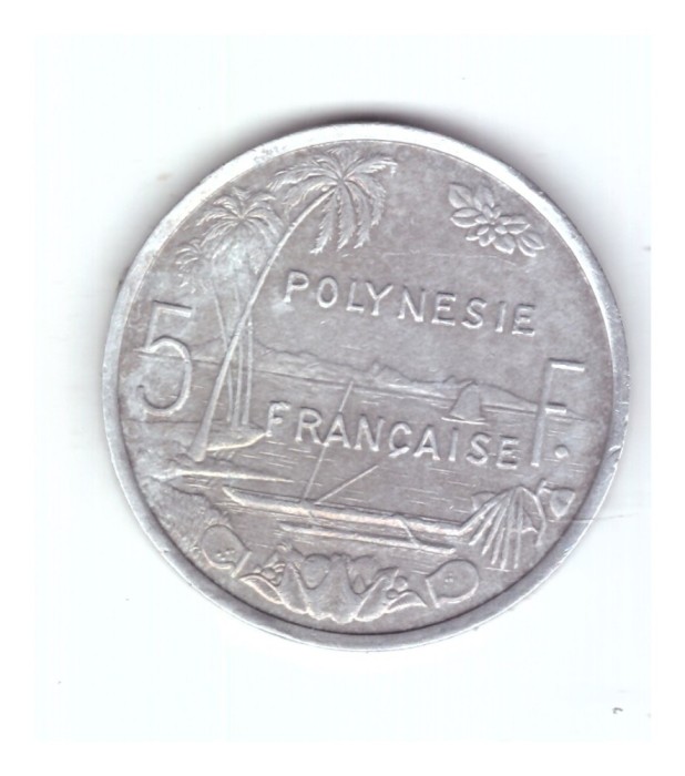 Moneda Polinezia Franceza 5 francs/franci 1991, stare buna, curata