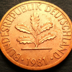 Moneda 1 PFENNIG - RF GERMANIA, anul 1981 *cod 2908 - litera F