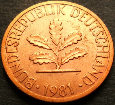 Moneda 1 PFENNIG - RF GERMANIA, anul 1981 *cod 2908 - litera F foto