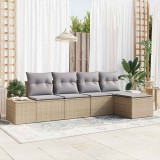 VidaXL Set de canapele de grădină , 5 piese, cu perne, bej, din ratan sintetic