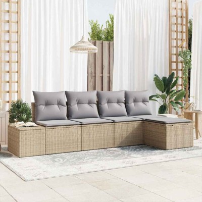 vidaXL Set de canapele pentru grădină 5 pcs Bej Rattan poli 3347020 foto