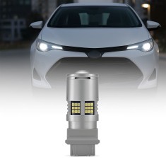 Bec LED Auto T20 7440 o singura faza cu Lupa si 60 LED-uri Premium Culoare Alb 6000K pentru Pozitie sau DRL, lumini de zi, CANBUS, fara eroare de bec