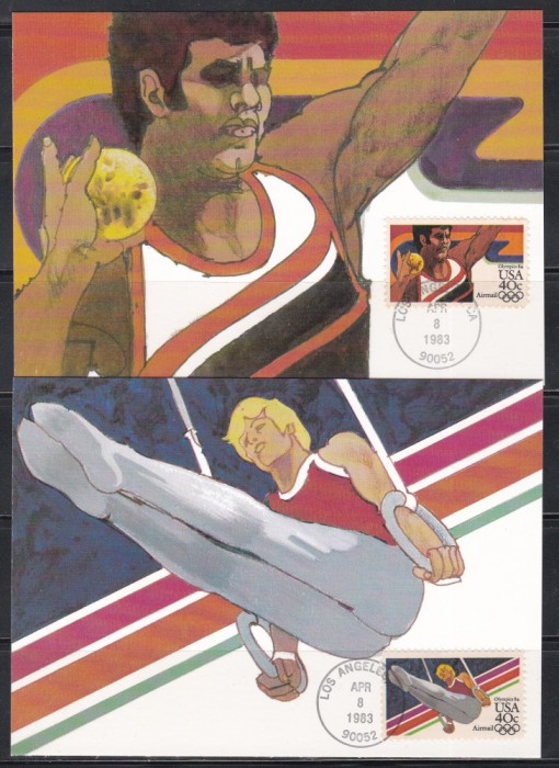 SUA 1983 - Jocurile Olimpice - Los Angeles, 4 Cartoane Filatelice, 2 Poze