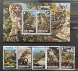 PC141 - Gibraltar 2020 Fauna/ Pasari Bufnite, serie + colita MNH, 5v + 2v, Nestampilat