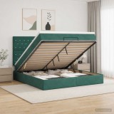 Cumpara ieftin Pat Ottoman cu Saltea si LED Verde inchis 140 x 200 cm Catifea