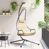 vidaXL Scaun Suspendat cu Stativ și Pernă Bej Oțel, 95x105x195cm, Max 120kg