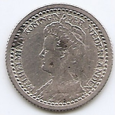 Olanda 10 Cents 1921 - Wilhelmina, Argint 1.4 g/640, 15 mm KM-145 (2)