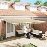 VidaXL Marchiză manuală retractabilă 500 x 300 cm, verde și galben