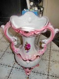 Vaza Portelan Amfora Rococo Alb-Roz 32cm, Anse Mari - Decor Floral, Colectie