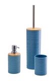 Cumpara ieftin Set baie, dispenser sapun, suport periute dinti, perie toaleta, plastic albastru bambus natur