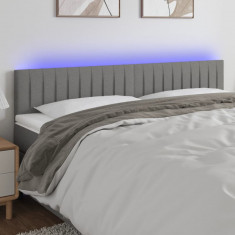 vidaXL Tăblie de pat cu LED, gri închis, 200x5x78/88 cm, textil