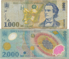 Romania (4) - 1000 Lei 1998, 2000 Lei 1999 Eclipsa Solara foto