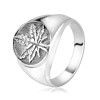 Inel robust din argint 925 - frunză de canabis într-un inel cu patină - Marime inel: 67