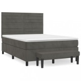 Cumpara ieftin Pat box spring cu saltea, gri inchis, 140x200 cm, catifea