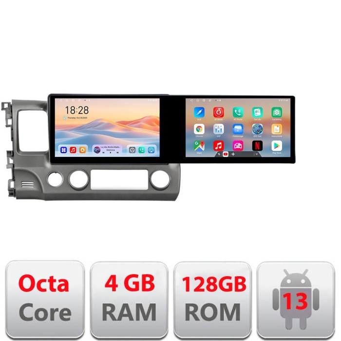 Navigatie Honda Civic 2005-2011 Kit-044 Edotec 2 ecrane 8 core 4+128 21.6 inch Incell android Wifi 5Ghz gps internet CarStore Technology