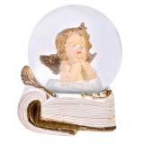 Glob Lichid Decorativ Crăciun, Model &Icirc;ngeraș, Aripi Aurii, Suport Carte, Sticlă, Alb/Auriu, 10x12.5cm, Oem