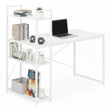 Birou pentru computer, masa loft, alb, stil tineresc, cu rafturi, 120x60 cm ModernHome