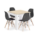 Set masa pentru sufragerie/living + 4 scaune Osaka negru, Artool, lemn, stejar sonoma si alb, 80x80x75 cm, Leobert