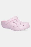Crocs papuci Classic Floral Cut Out Clog culoarea roz, toc pana, 210927-6ZW