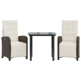 Cumpara ieftin Set bistro cu perne, 3 piese, maro, poliratan