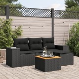 Cumpara ieftin Set mobilier de grădină cu perne, 5 piese, negru, poliratan