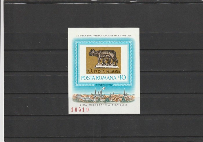 ROMANIA 1978 LP 968 TARGUL FILATELIC INTERNATIONAL ESSEN COLITA NEDANTELATA MNH NESTAMPILATA