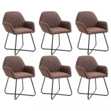 VidaXL Scaune de bucătărie, 6 buc. maro, material textil