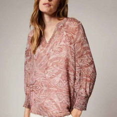 Bluza de dama semi-transparenta, cu imprimeu paisley, multicolor, 36