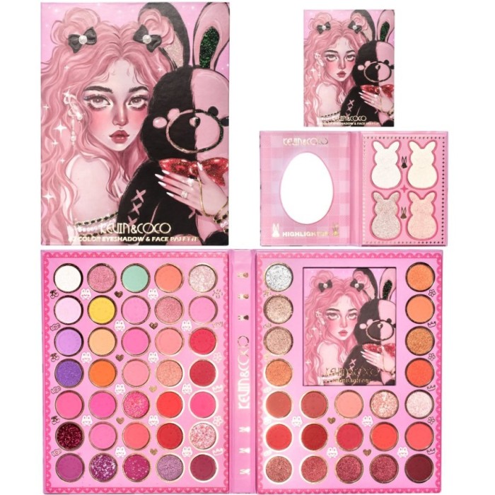 Set farduri 2 in 1 kevin&amp;coco, paleta 62 nuante, mini paleta iluminator tip carte, rezistenta ridicata, 22 x 17 cm, 430 g, multicolor