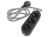 Prelungitor cu 3 prize, 250VAC, negru