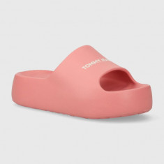 Tommy Jeans papuci TJW CHUNKY FLATFORM SLIDE femei, culoarea roz, cu platforma, EN0EN02454