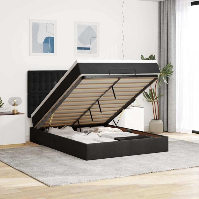 vidaXL Cadru de pat otoman cu saltele, catifea neagră 140x200cm 3314470