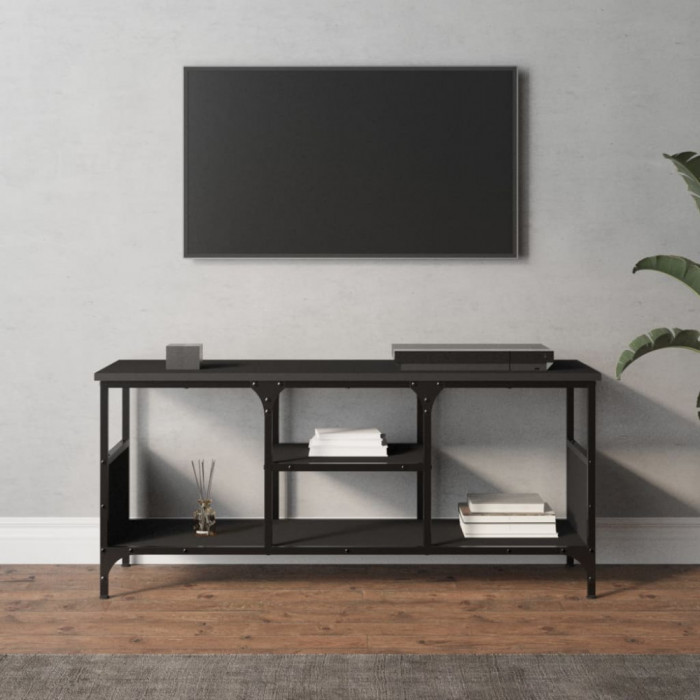 vidaXL Comodă TV, negru, 100x35x45 cm, lemn prelucrat &amp; fier