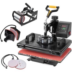 Presa multifunctionale pentru imprimare termica 5 in 1, Influential Tech, personalizari tricouri, cani, sepci, farfurii, design rotativ 360&deg;, afisaj d
