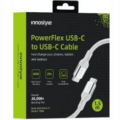 Innostyle Powerflex Usb-C Cablu De &Icirc;ncărcare Rapidă Pentru Iphone Samsung 3A 60W Kevlar 60W 2M Argint