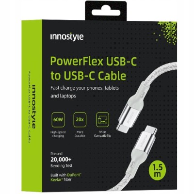 Innostyle Powerflex Usb-C Cablu De &amp;Icirc;ncărcare Rapidă Pentru Iphone Samsung 3A 60W Kevlar 60W 2M Argint foto