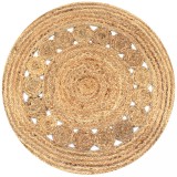 vidaXL Covor din iută cu design &icirc;mpletit, 90 cm rotund