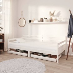 vidaXL Pat de zi cu sertare, alb, 90x200 cm, lemn masiv de pin