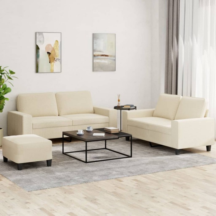 vidaXL Set de canapele, 3 piese, crem, material
