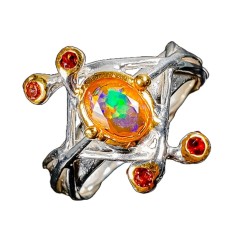 Inel bijuterie din argint 925 cu orange opal si granat