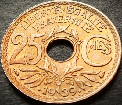 Moneda istorica 25 CENTIMES - FRANTA, anul 1939 *cod 5331 = A.UNC luciu batere foto