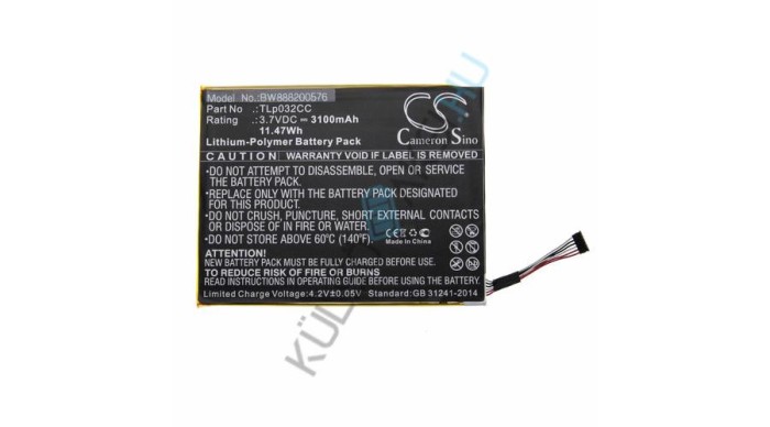 &Icirc;nlocuire baterie tabletă VHBW pentru Alcatel TLp032CC - 3100 mAh 3,7 V NiMH