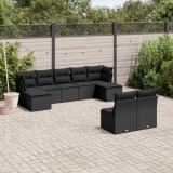 VidaXL Set mobilier de grădină cu perne, 9 piese, negru, poliratan