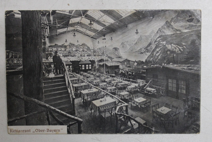 RESTAURANT &#039; OBER - BAYERN &#039; , CARTE POSTALA ILUSTRATA , MONOCROMA, CIRCULATA , INCEPUTUL SECOLULUI XX