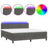 Cumpara ieftin Pat cu arcuri, saltea si LED, gri inchis, 180x200 cm, catifea