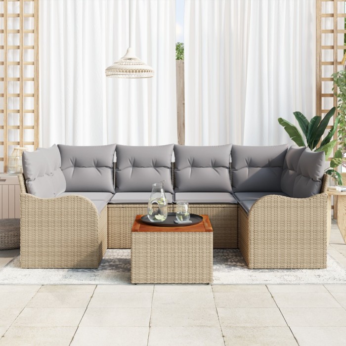 vidaXL Set de Sofa pentru Grădină 7 pcs Bej, alb Mare